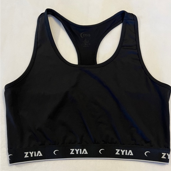 L ZYIA active comfort Sports Bra Black Large Racerback Unlined Unpadded Sportsw - Picture 1 of 5